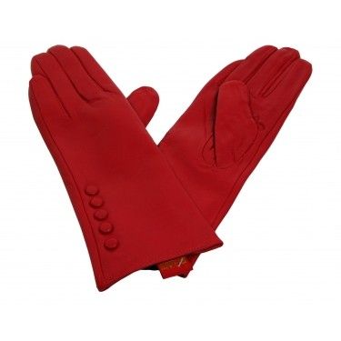 Skórzane rękawiczki damskie z przeszyciem czerwone
